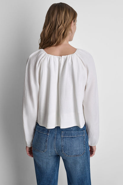 LINEN-BLEND RAGLAN SLEEVE BLOUSE - Frost Blue | DKNY