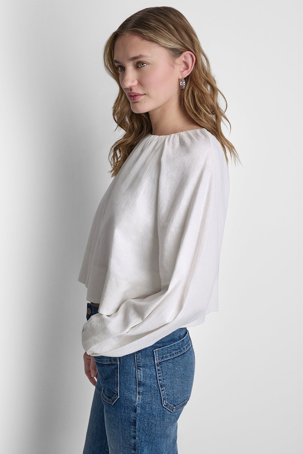 LINEN-BLEND RAGLAN SLEEVE BLOUSE - Frost Blue | DKNY