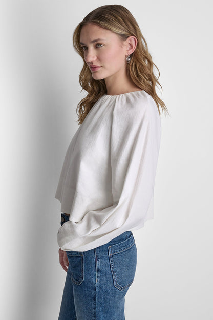 LINEN-BLEND RAGLAN SLEEVE BLOUSE - Frost Blue | DKNY