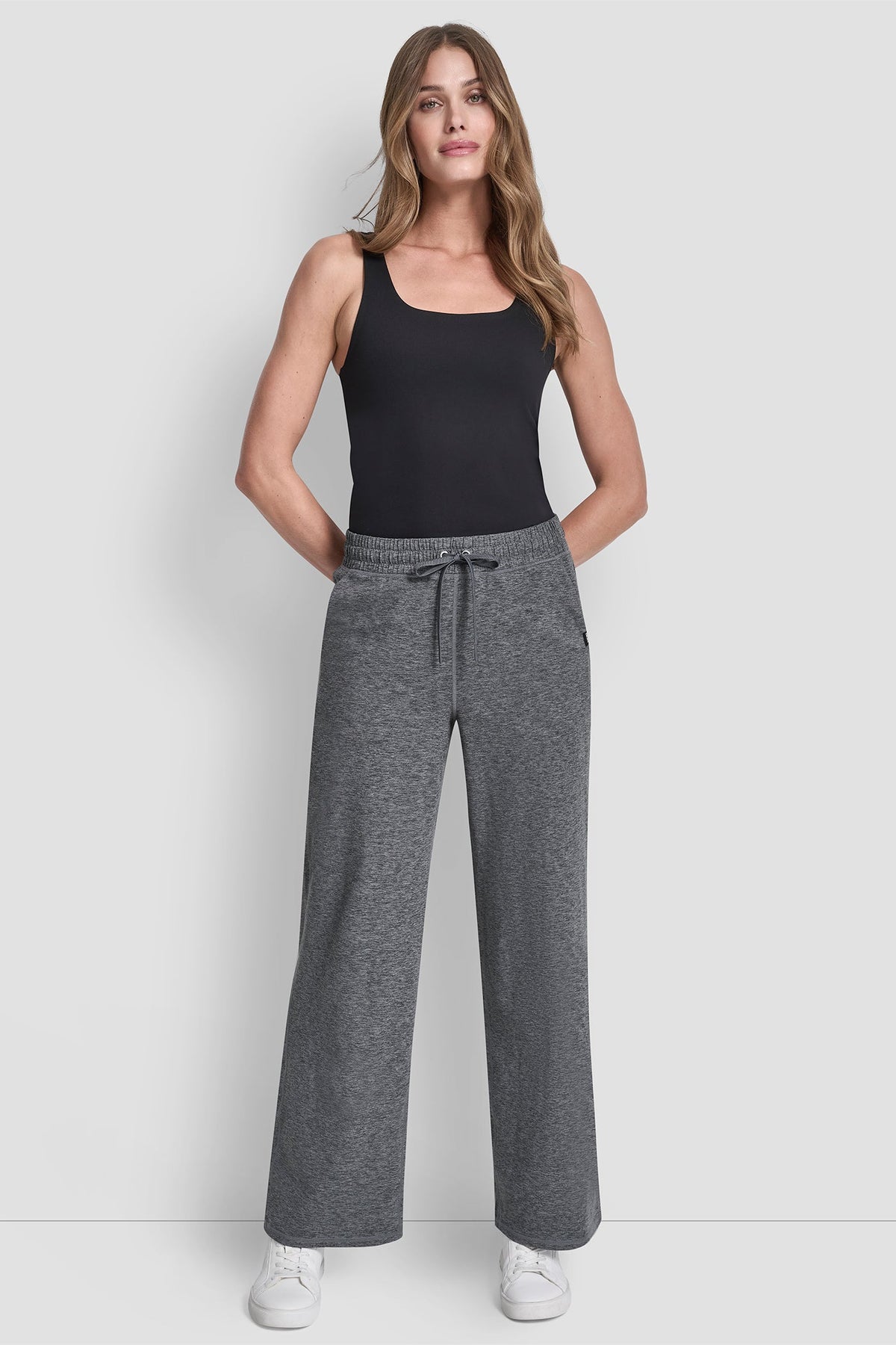MID-RISE SPACEDYE WIDE-LEG PANT - Peacoat Spacedye | DKNY