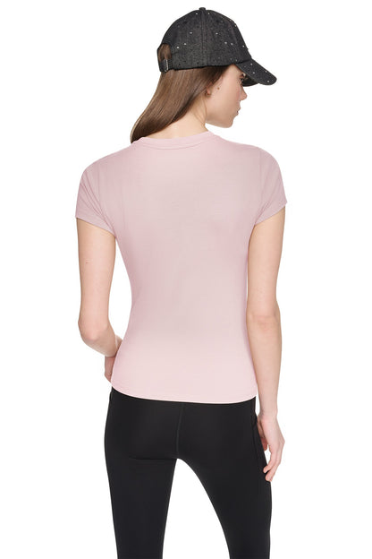 CRYSTAL METALLIC LOGO BABY TEE - Praline/Silver | DKNY