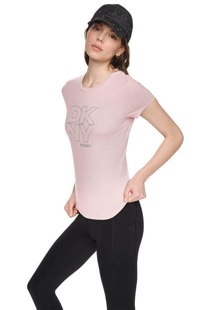 CRYSTAL METALLIC LOGO BABY TEE - Praline/Silver | DKNY