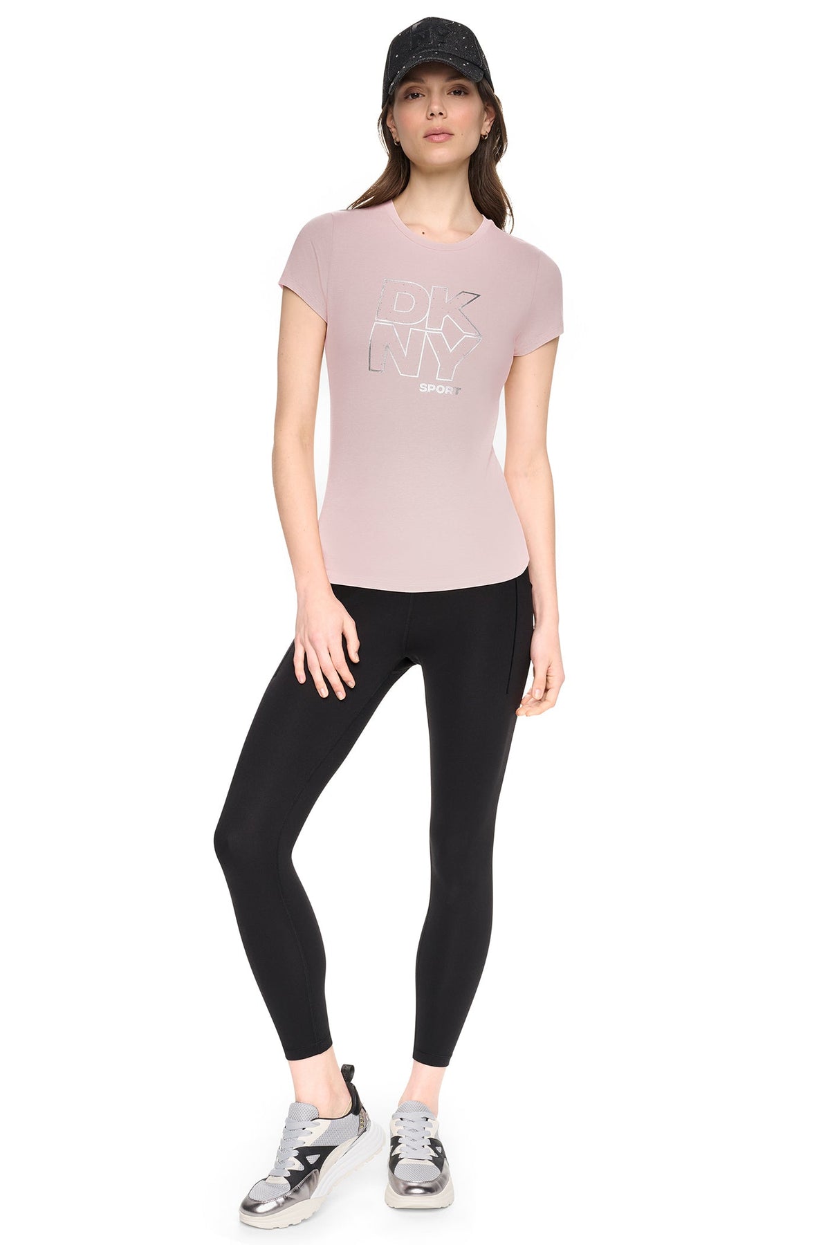 CRYSTAL METALLIC LOGO BABY TEE - Praline/Silver | DKNY