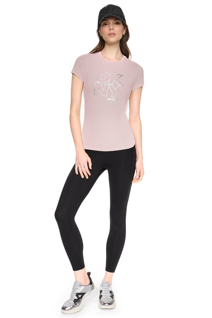 CRYSTAL METALLIC LOGO BABY TEE - Praline/Silver | DKNY