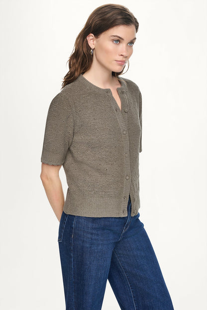 ELBOW SLEEVE CHENILLE CARDIGAN - Utility Green | DKNY