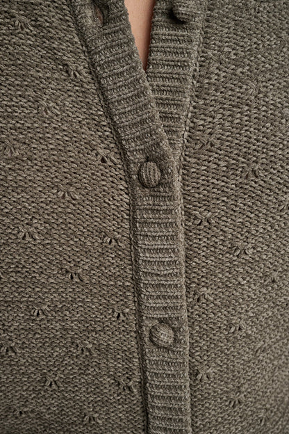 ELBOW SLEEVE CHENILLE CARDIGAN - Utility Green | DKNY