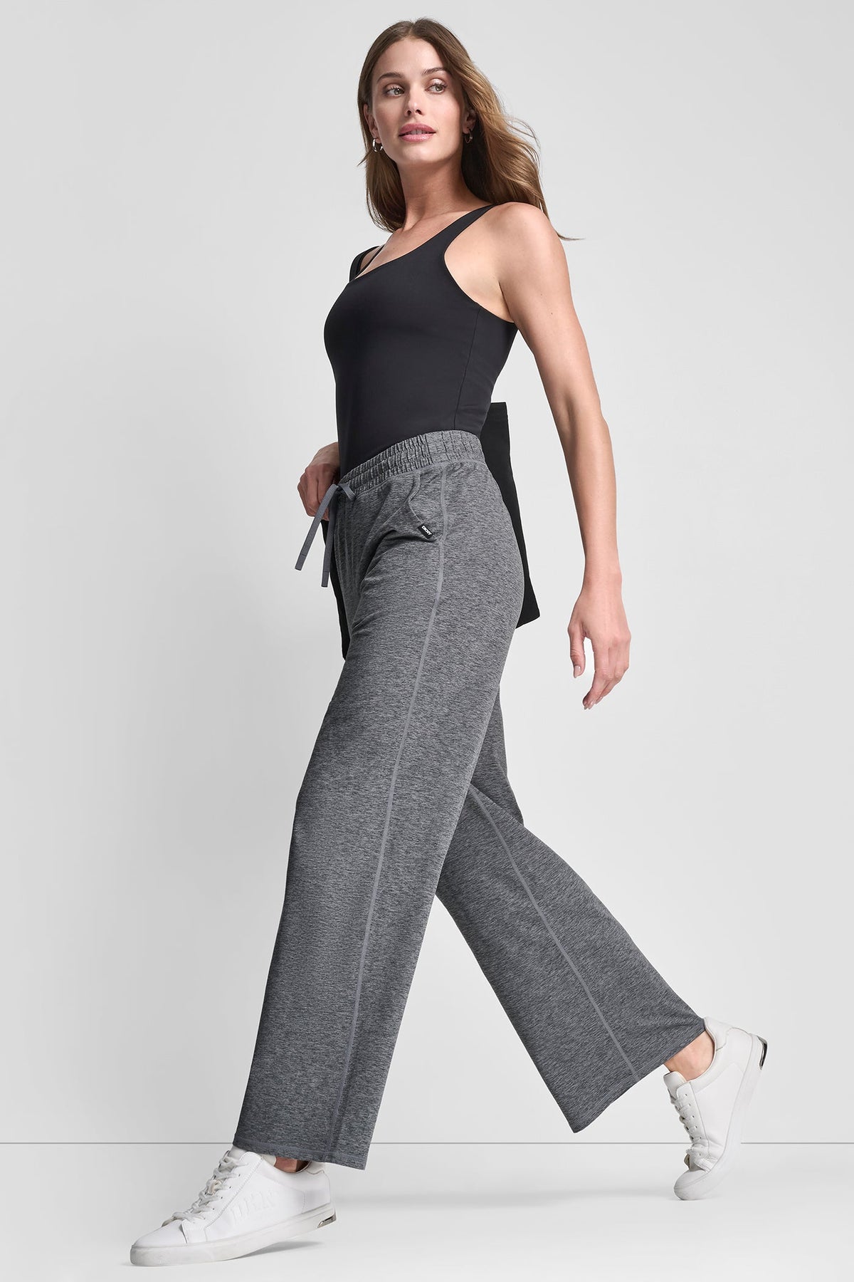 MID-RISE SPACEDYE WIDE-LEG PANT - Espresso Spacedye | DKNY