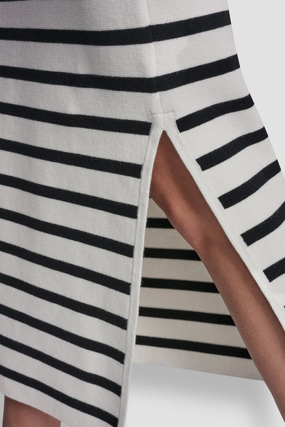STRIPED MIDI SKIRT WITH SIDE SLIT - Ivory/Black | DKNY