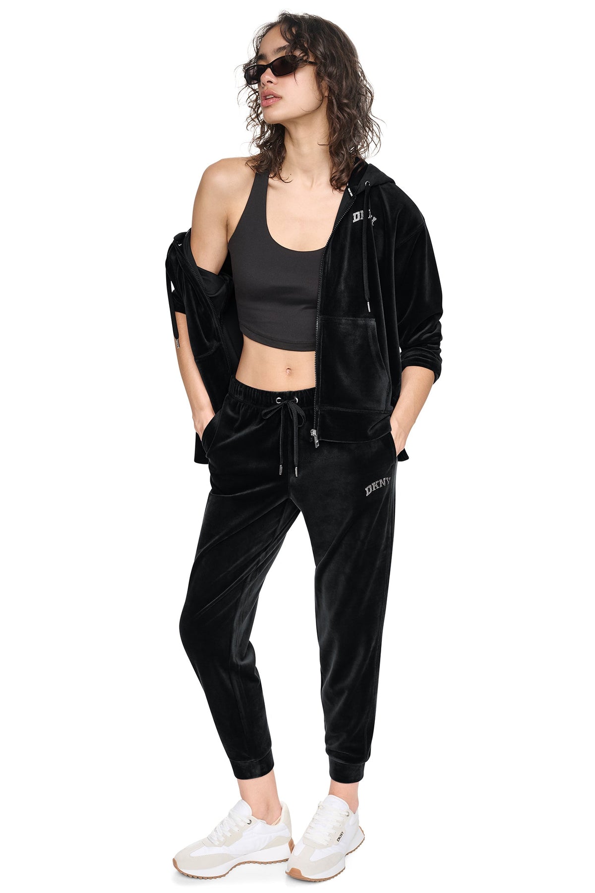 VARSITY VELOUR RHINESTONE LOGO MID-RISE JOGGER - Claret | DKNY