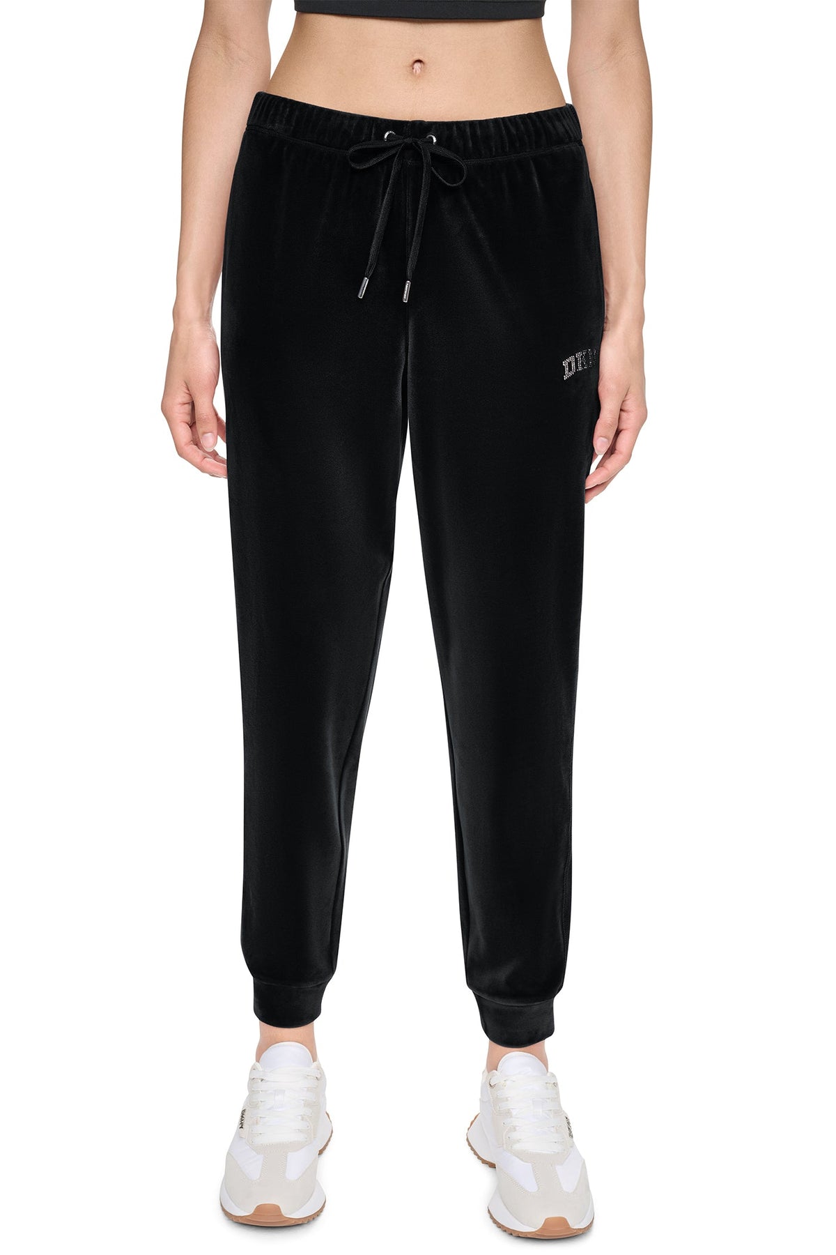 VARSITY VELOUR RHINESTONE LOGO MID-RISE JOGGER - Claret | DKNY
