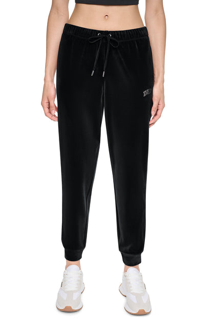VARSITY VELOUR RHINESTONE LOGO MID-RISE JOGGER - Claret | DKNY