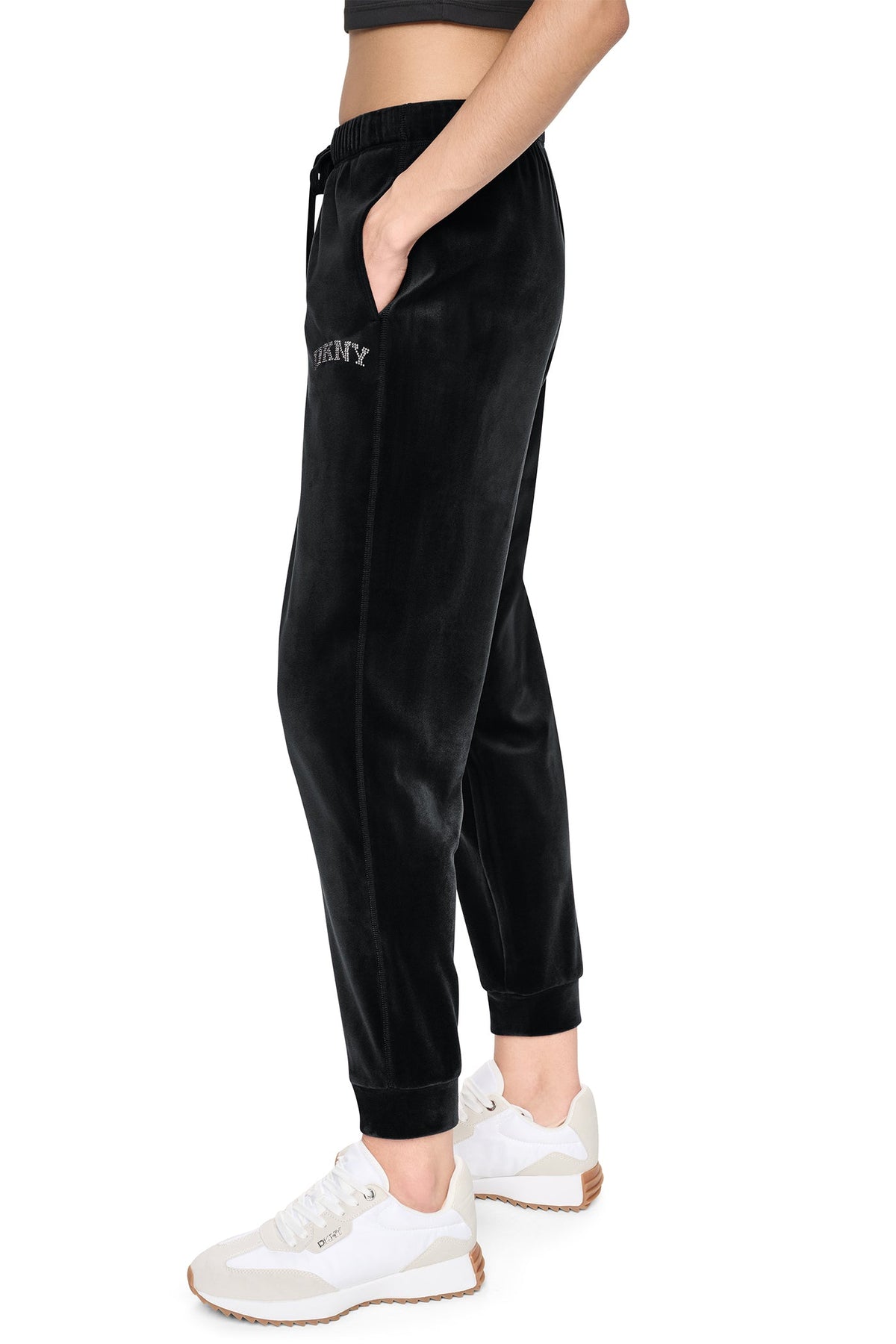 VARSITY VELOUR RHINESTONE LOGO MID-RISE JOGGER - Claret | DKNY