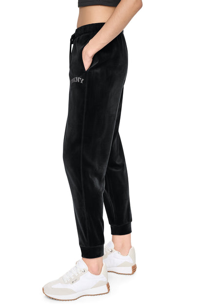 VARSITY VELOUR RHINESTONE LOGO MID-RISE JOGGER - Claret | DKNY