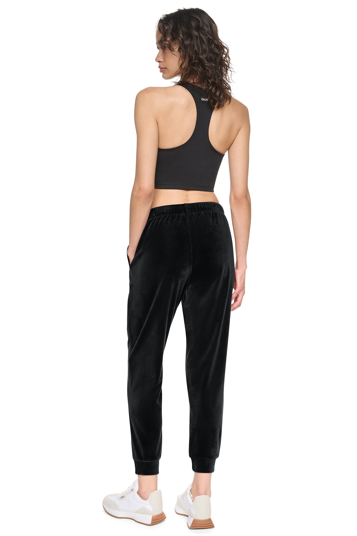 VARSITY VELOUR RHINESTONE LOGO MID-RISE JOGGER - Claret | DKNY