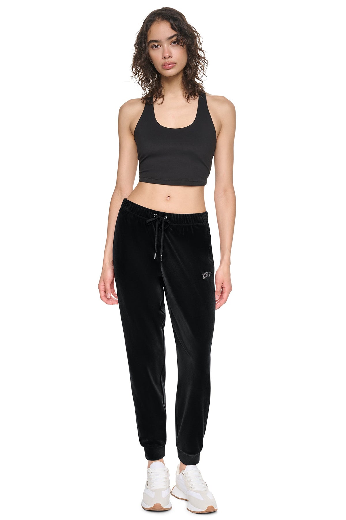 VARSITY VELOUR RHINESTONE LOGO MID-RISE JOGGER - Claret | DKNY