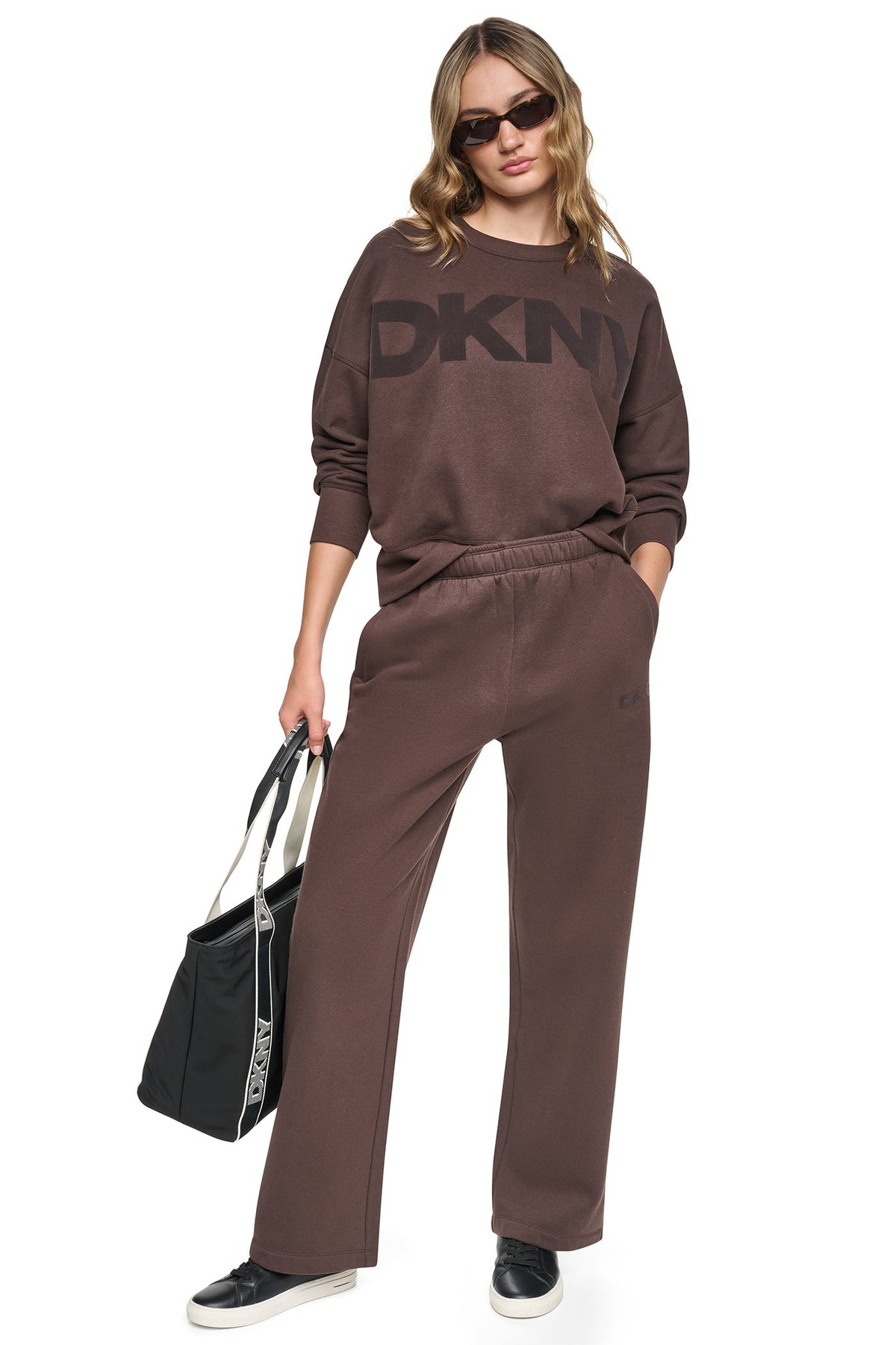 HIGH RISE FLOCKED LOGO RELAXED PANT - Claret/Taffy | DKNY