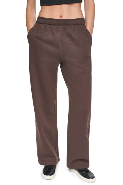 HIGH RISE FLOCKED LOGO RELAXED PANT - Claret/Taffy | DKNY