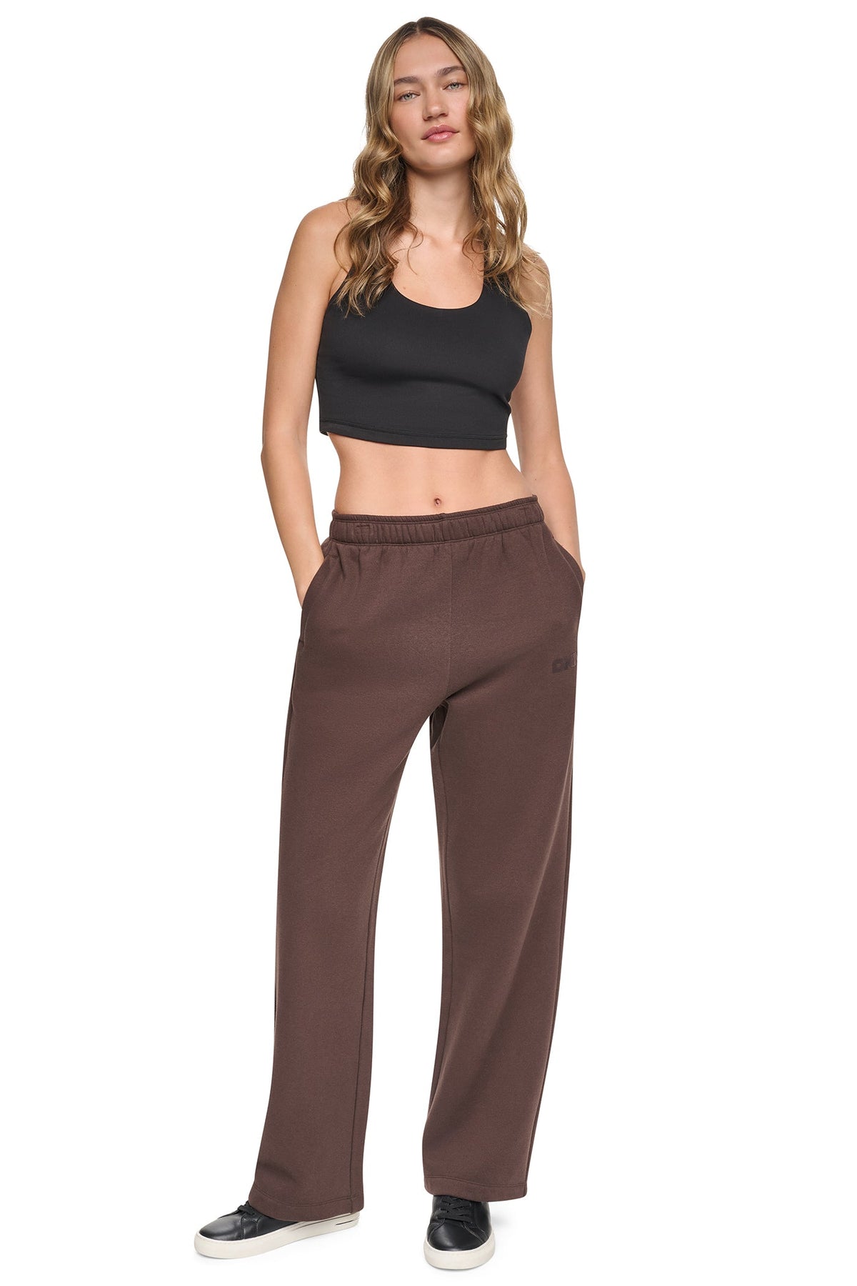 HIGH RISE FLOCKED LOGO RELAXED PANT - Claret/Taffy | DKNY
