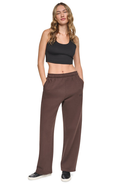 HIGH RISE FLOCKED LOGO RELAXED PANT - Claret/Taffy | DKNY