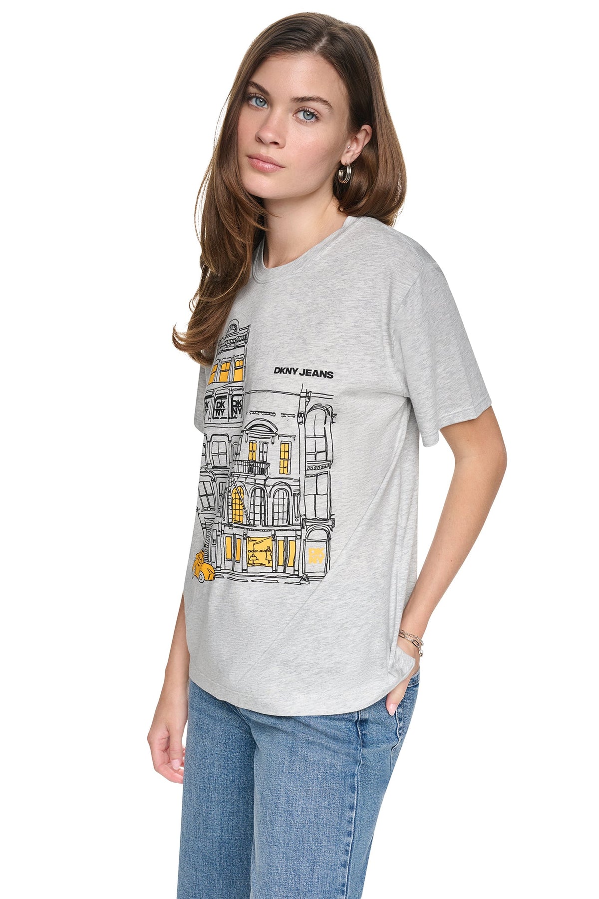 DOWNTOWN SKETCH TEE - Sky Grey Heather/Taxi Cab | DKNY