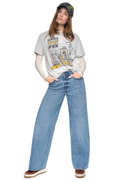 DOWNTOWN SKETCH TEE - Sky Grey Heather/Taxi Cab | DKNY