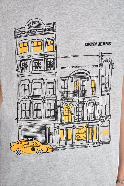 DOWNTOWN SKETCH TEE - Sky Grey Heather/Taxi Cab | DKNY