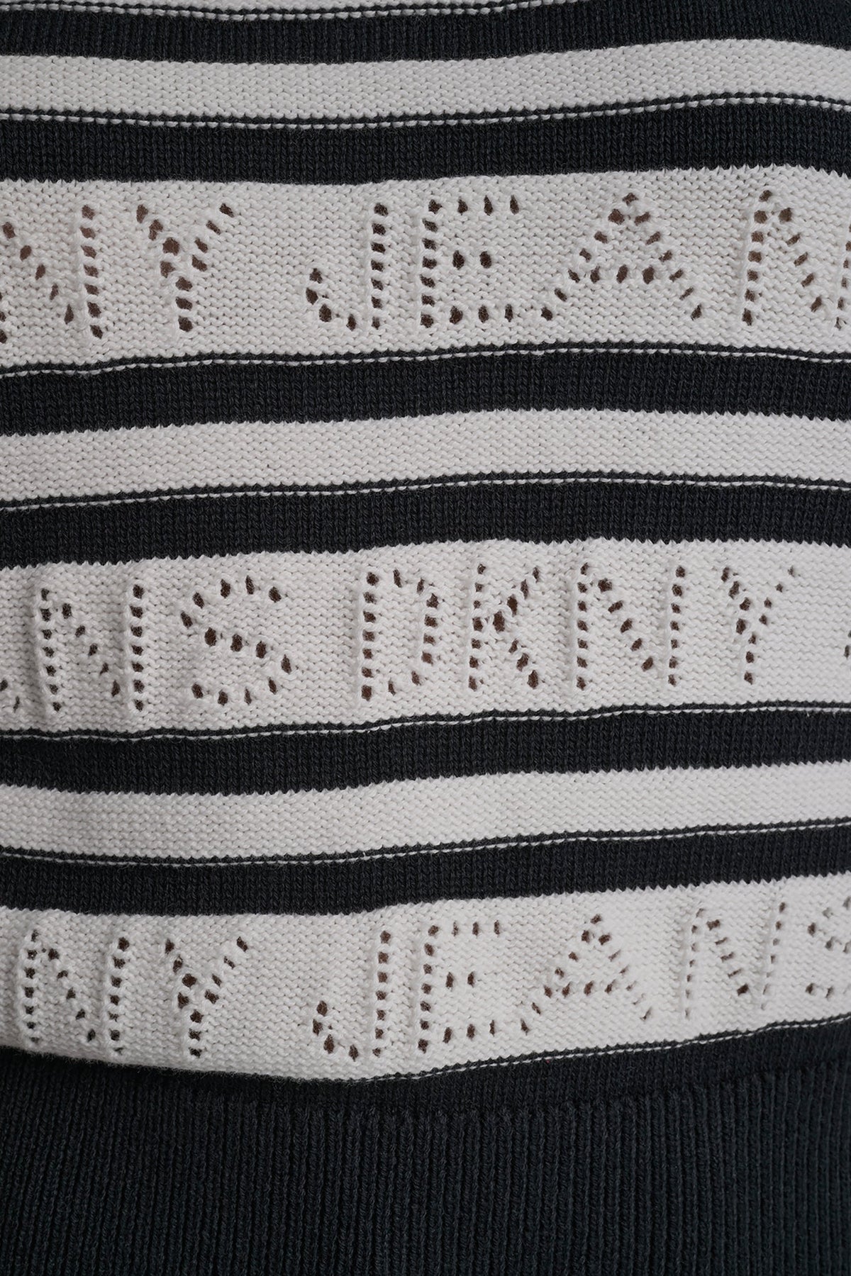 LOGO POINTELLE STRIPED SWEATER - Ivory/Black | DKNY