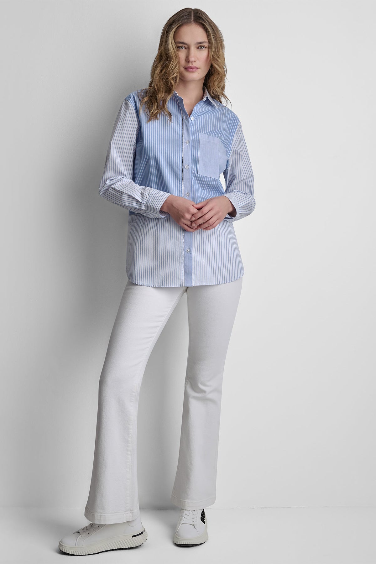 POPLIN CLASSIC FIT SHIRT WITH MIXED STRIPES - Blue Multi | DKNY