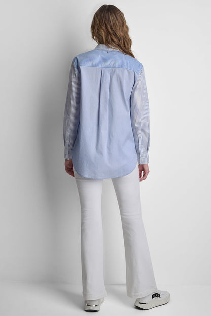 POPLIN CLASSIC FIT SHIRT WITH MIXED STRIPES - Blue Multi | DKNY