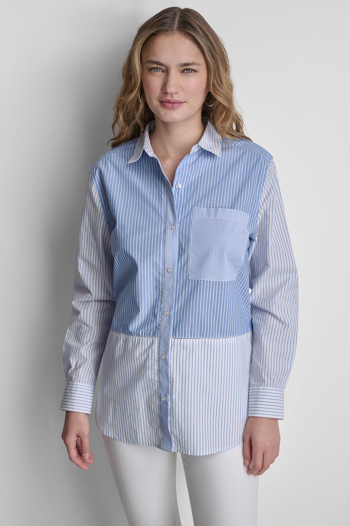 POPLIN CLASSIC FIT SHIRT WITH MIXED STRIPES - Blue Multi | DKNY