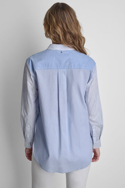 POPLIN CLASSIC FIT SHIRT WITH MIXED STRIPES - Blue Multi | DKNY
