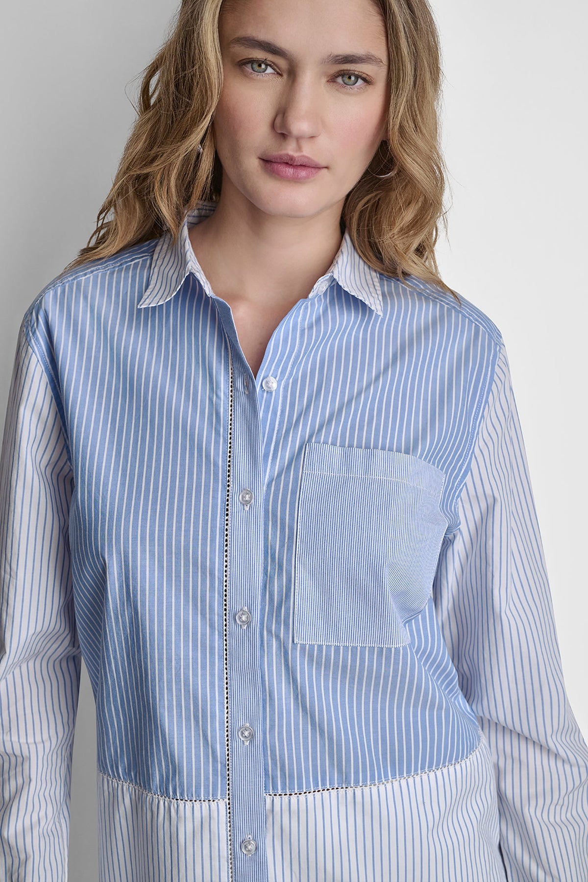 POPLIN CLASSIC FIT SHIRT WITH MIXED STRIPES - Blue Multi | DKNY