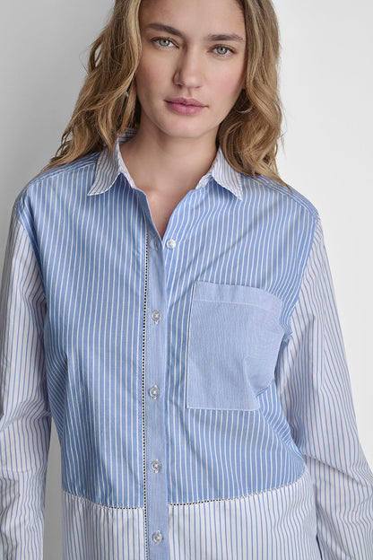 POPLIN CLASSIC FIT SHIRT WITH MIXED STRIPES - Blue Multi | DKNY