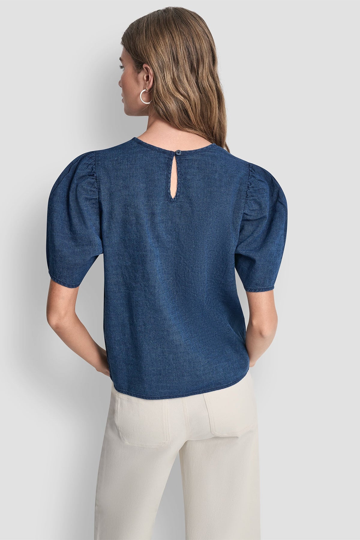 PUFF SLEEVE RUCHED FRONT SHIRT - Indigo | DKNY
