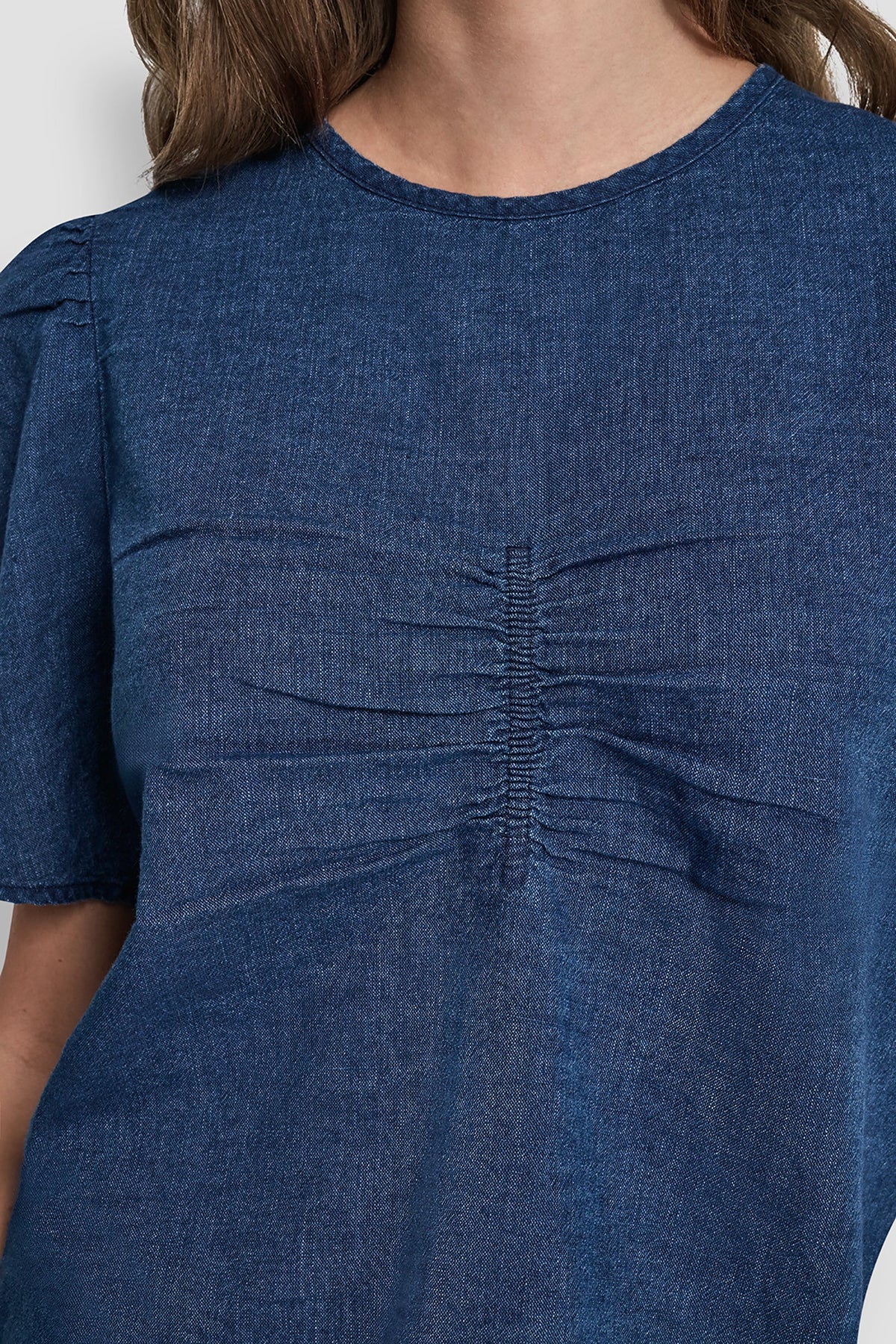 PUFF SLEEVE RUCHED FRONT SHIRT - Indigo | DKNY