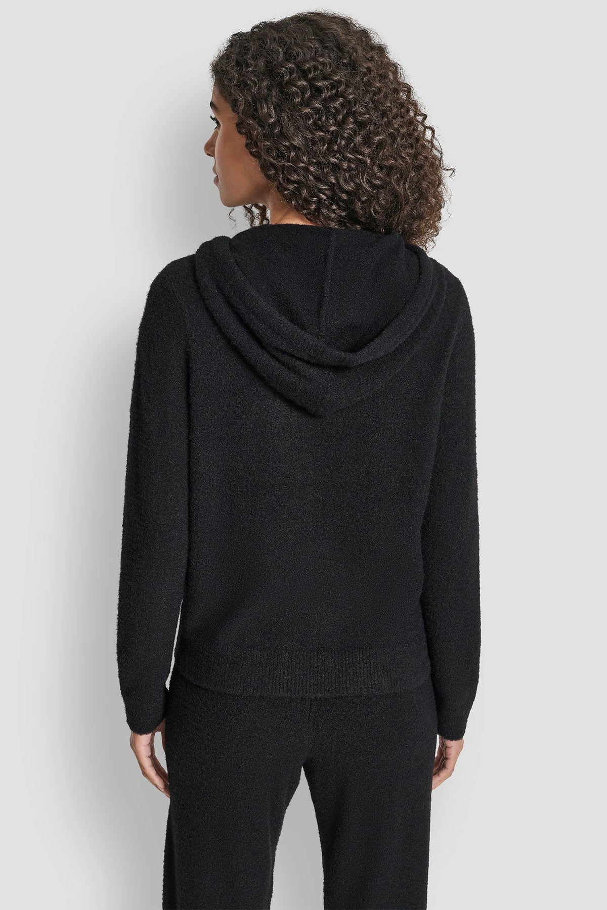 FEATHER YARN HOODIE WITH DRAWCORD AND TONAL LOGO - Black | DKNY