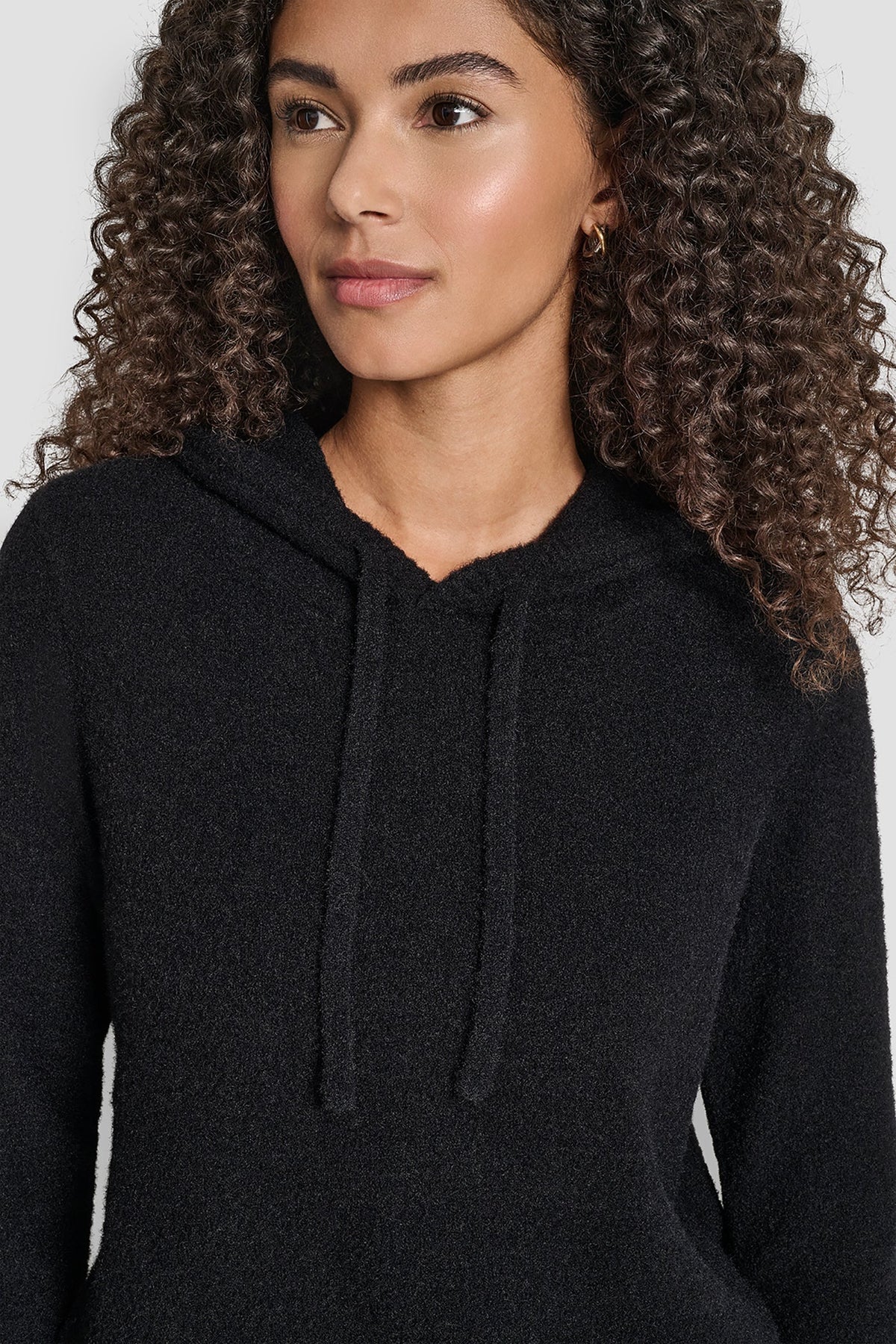 FEATHER YARN HOODIE WITH DRAWCORD AND TONAL LOGO - Black | DKNY