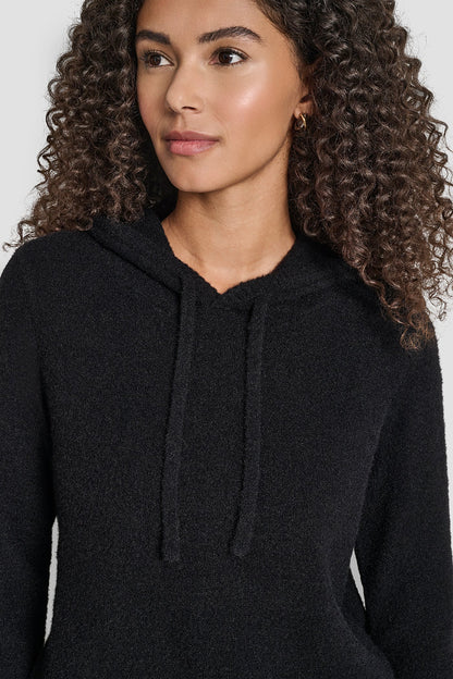 FEATHER YARN HOODIE WITH DRAWCORD AND TONAL LOGO - Black | DKNY