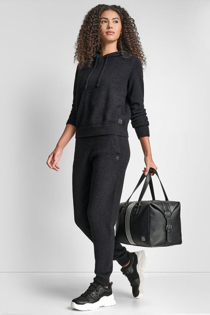 FEATHER YARN HOODIE WITH DRAWCORD AND TONAL LOGO - Black | DKNY