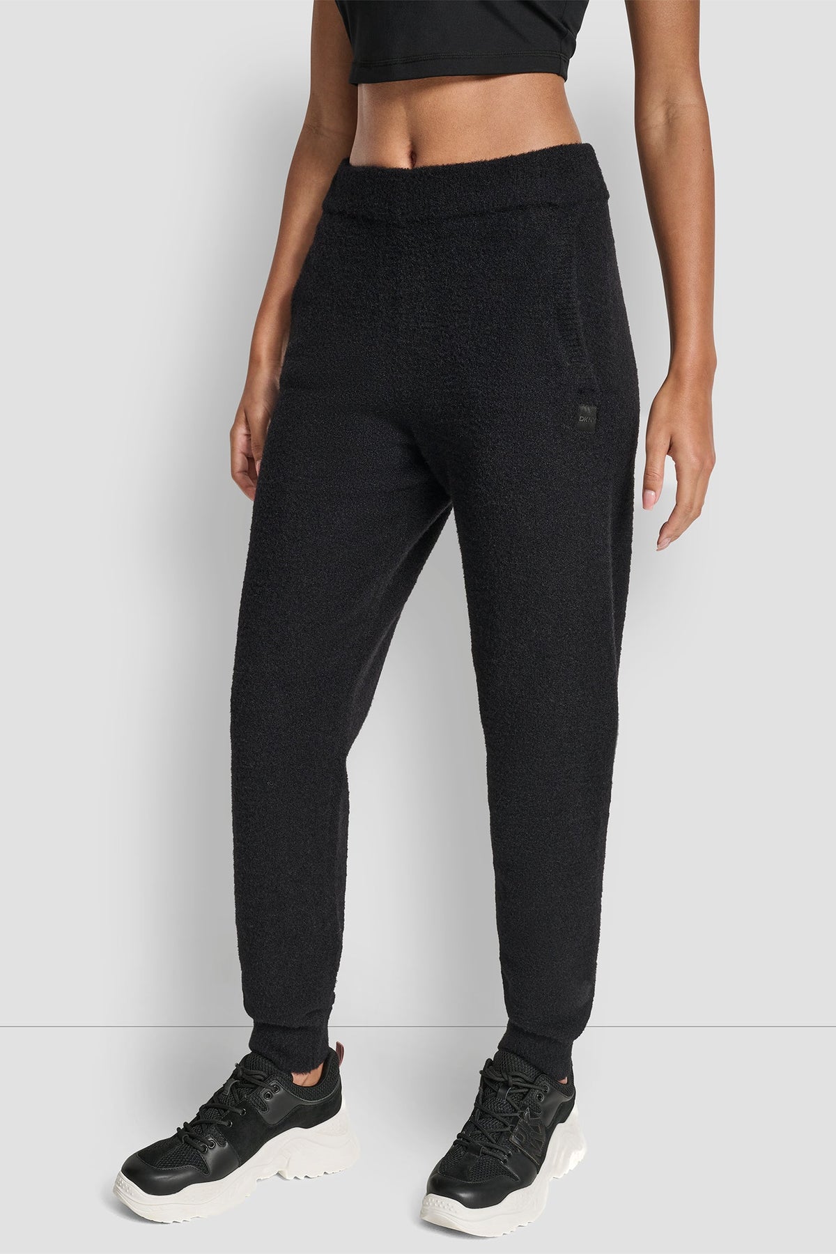 FEATHER YARN JOGGER WITH POCKETS AND TONAL LOGO - DUSTY MAUVE | DKNY